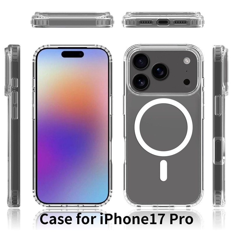 Husa compatibila cu Incarcare Magsafe pentru Apple iPhone 17 Pro, Rqiurpn, de Protectie, Slim, impotriva socurilor, compatibila incarcare wireless, Transparent /Alb