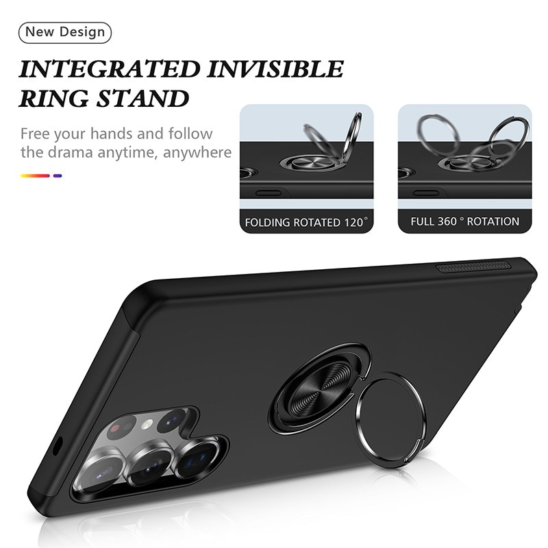 Husa Subtire Magnetica cu Inel Metalic compatibila cu Samsung Galaxy S25 Ultra, Rezistenta Antiglont, Negru