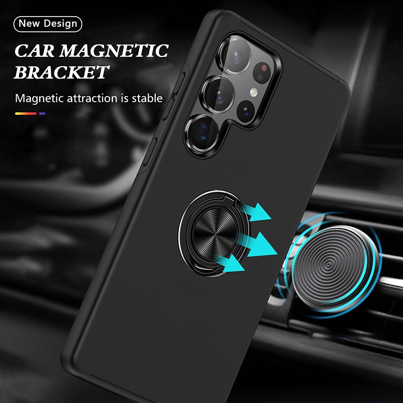 Husa Subtire Magnetica cu Inel Metalic compatibila cu Samsung Galaxy S25 Ultra, Rezistenta Antiglont, Negru