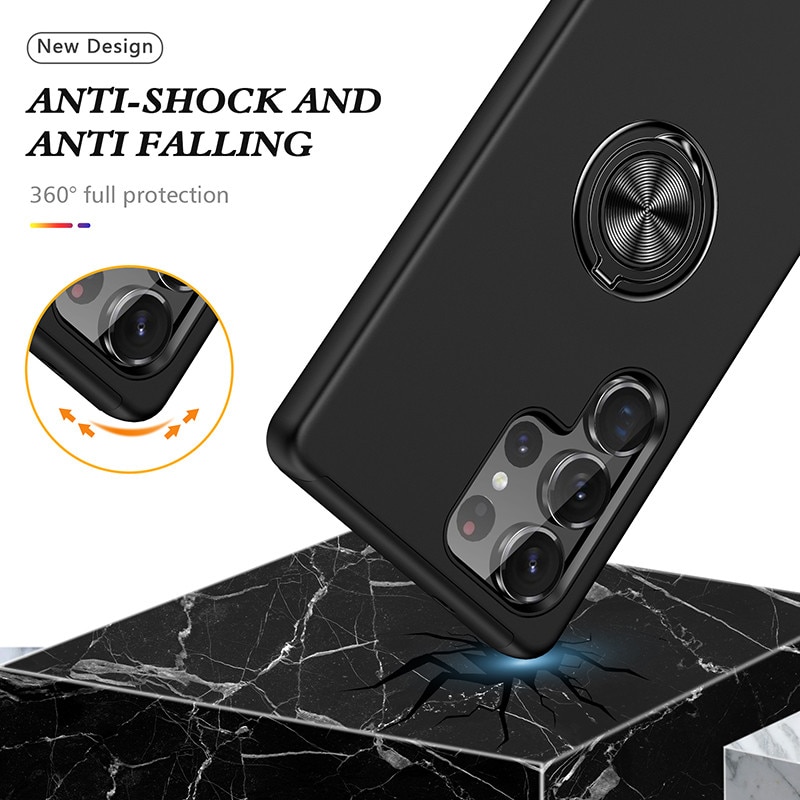 Husa Subtire Magnetica cu Inel Metalic compatibila cu Samsung Galaxy S25 Ultra, Rezistenta Antiglont, Negru