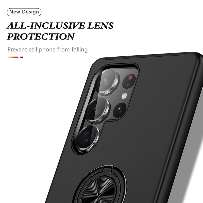Husa Subtire Magnetica cu Inel Metalic compatibila cu Samsung Galaxy S25 Ultra, Rezistenta Antiglont, Negru