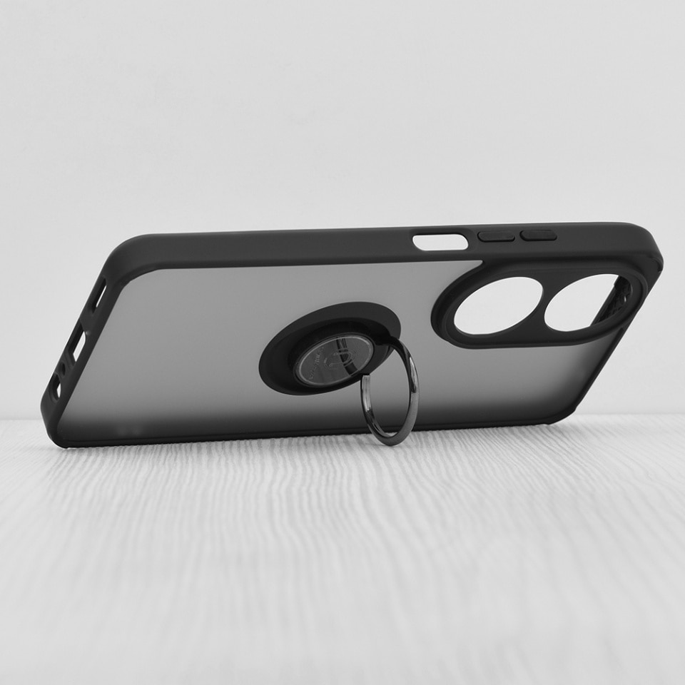 Husa pentru Honor X7b / 90 Smart / X7b 5G, SKYDDAR INNOVATION, Glinth cu Inel Rotativ 360° Magnetic, Negru, set cu sticker