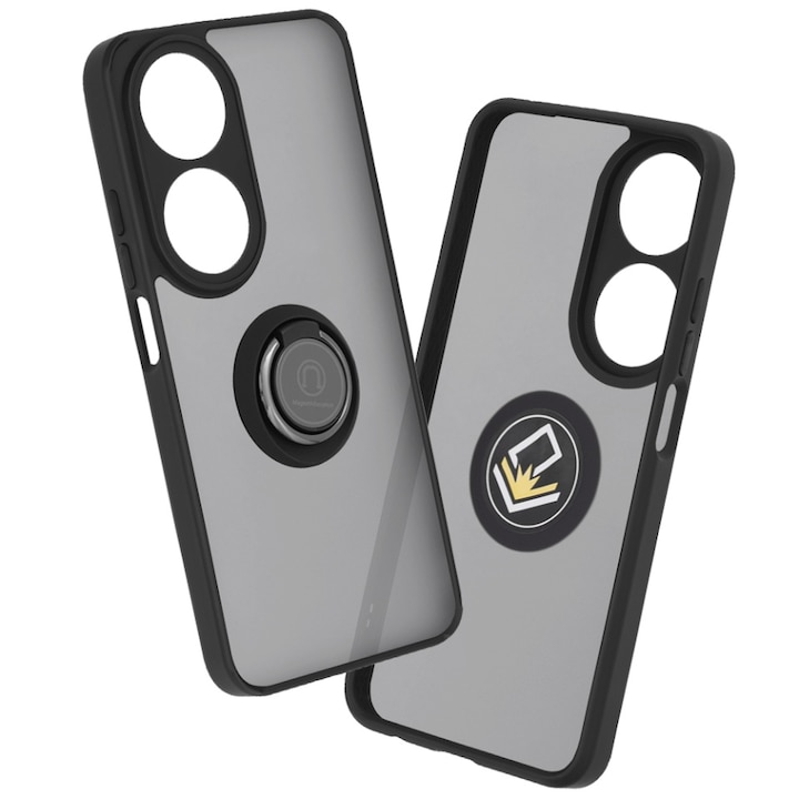 Husa pentru Honor X7b / 90 Smart / X7b 5G, SKYDDAR INNOVATION, Glinth cu Inel Rotativ 360° Magnetic, Negru, set cu sticker