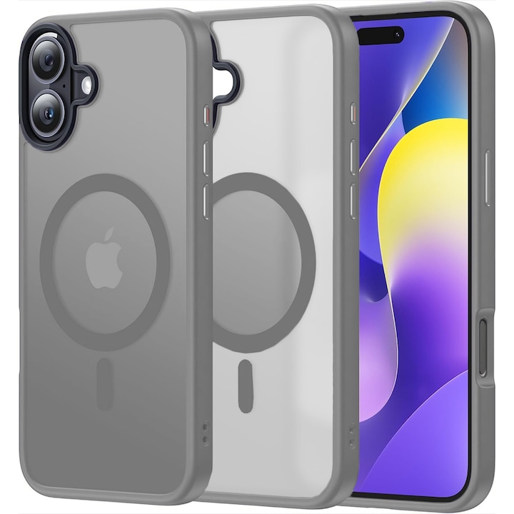 Husa compatibila cu Incarcare Magsafe compatibila cu iPhone 16 Plus, CASEY STUDIOS™, de Protectie, Slim, pentru Incarcare Wireless, Margini Ridicate de Protectia Ecranului si a Camerelor, Gri