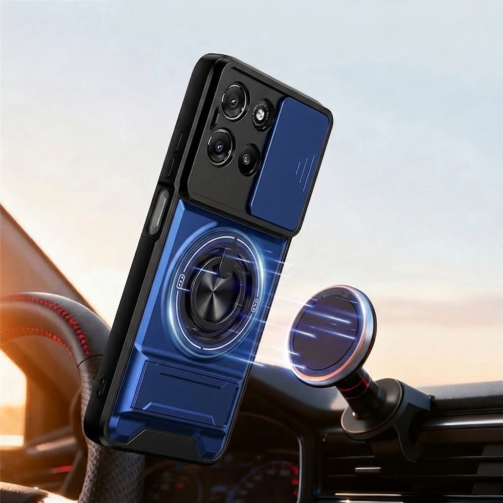 Husa pancera XGSM Motorola Moto G77/G67, protectie dubla TPU si PC, protectie glisanta pentru camera, maner inelar 360° si stand rabatabil, inel magnetic pentru suport auto, albastru, 1 x