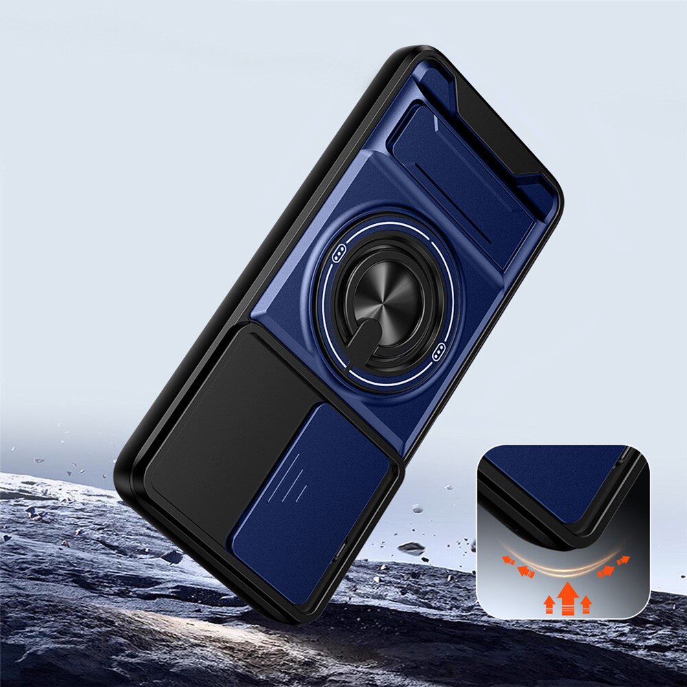 Husa pancera XGSM Motorola Moto G77/G67, protectie dubla TPU si PC, protectie glisanta pentru camera, maner inelar 360° si stand rabatabil, inel magnetic pentru suport auto, albastru, 1 x