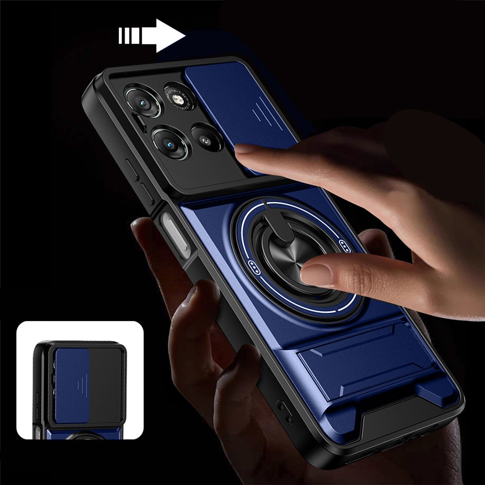 Husa pancera XGSM Motorola Moto G77/G67, protectie dubla TPU si PC, protectie glisanta pentru camera, maner inelar 360° si stand rabatabil, inel magnetic pentru suport auto, albastru, 1 x