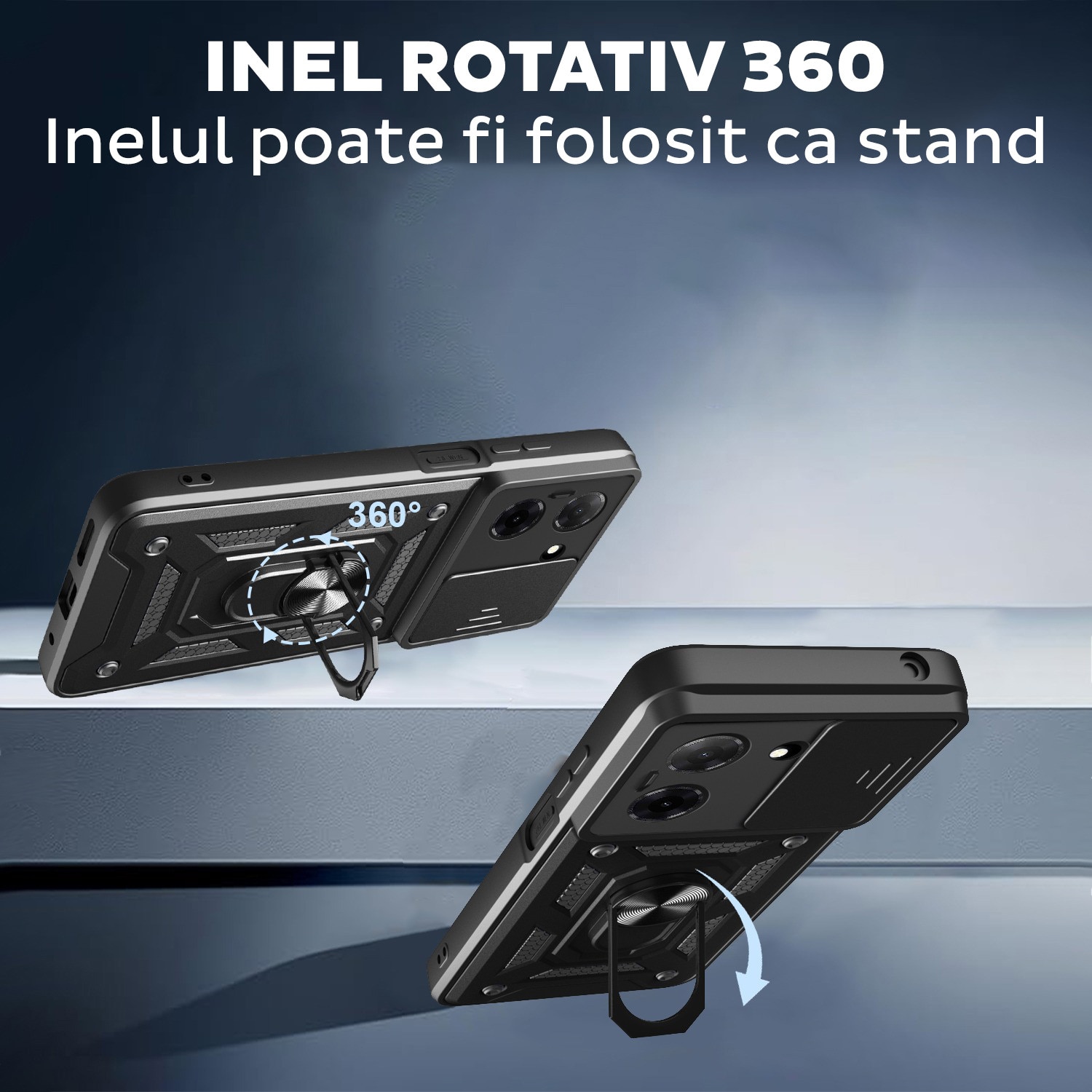 Husa pentru Motorola Moto G06 cu inel rotativ 360 Daden, Camshield series, Hybrid Antisoc, Slider pentru protectia camerei, Auriu