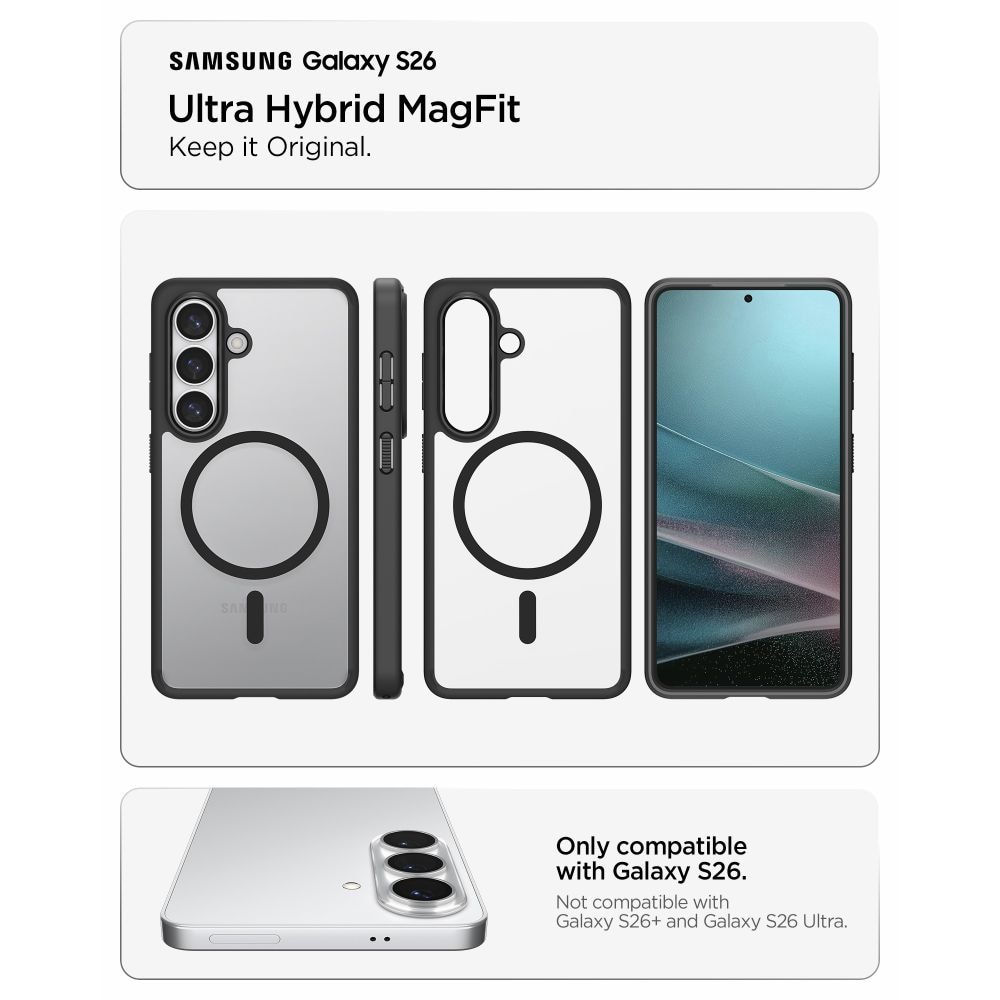 Carcasa Spigen Ultra Hybrid Mag cu MagSafe compatibila cu Samsung Galaxy S26, Transparent / Negru