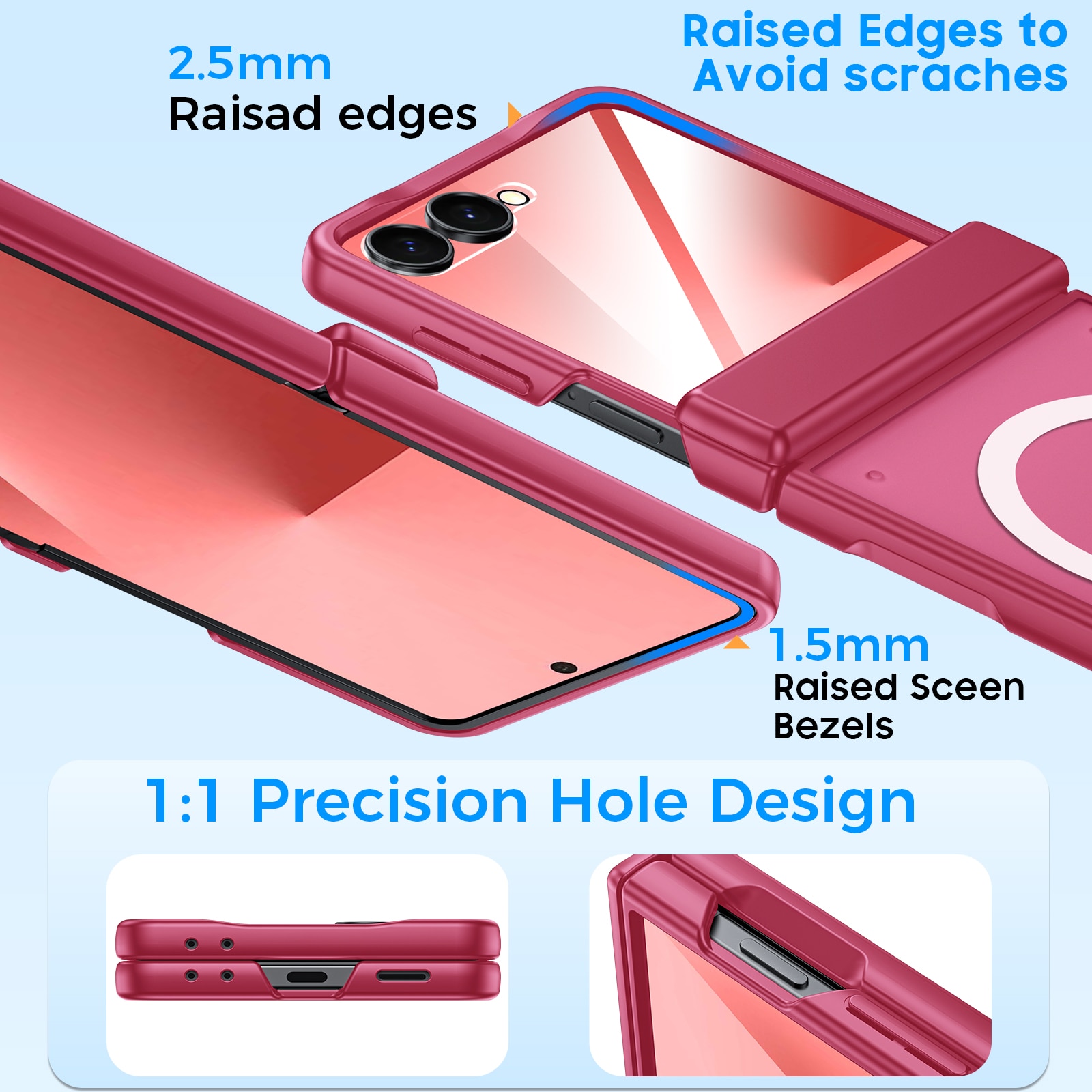 Husa pentru Samsung Galaxy Z Flip7, Cu Magnet MagSafe, Balama Inchisa Protectie Completa, Sticla Securizata Pe Ecran Mic, Husa Mat Subtire Anti-Zgarieturi, Decupaje Precise 1:1, rose red