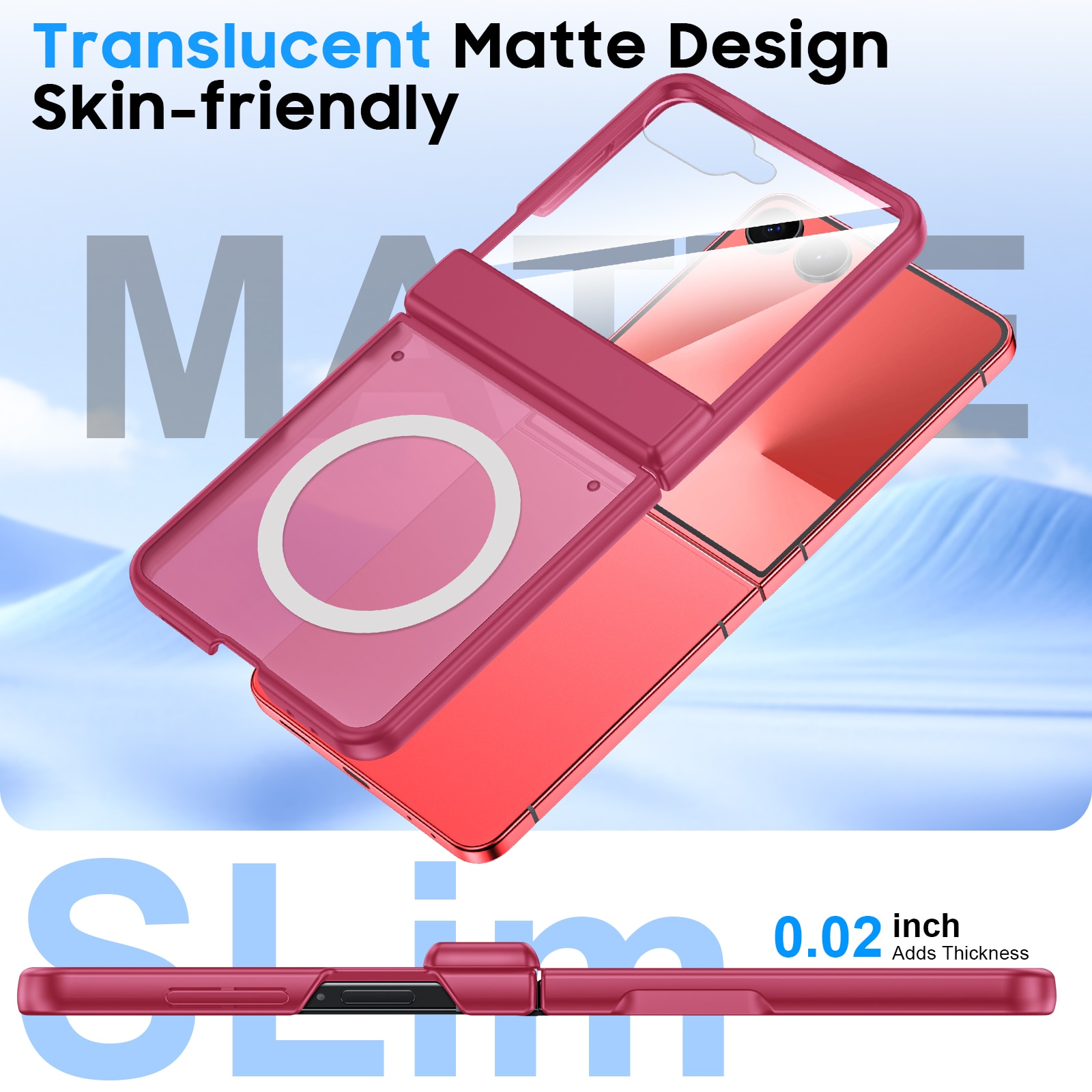 Husa pentru Samsung Galaxy Z Flip7, Cu Magnet MagSafe, Balama Inchisa Protectie Completa, Sticla Securizata Pe Ecran Mic, Husa Mat Subtire Anti-Zgarieturi, Decupaje Precise 1:1, rose red