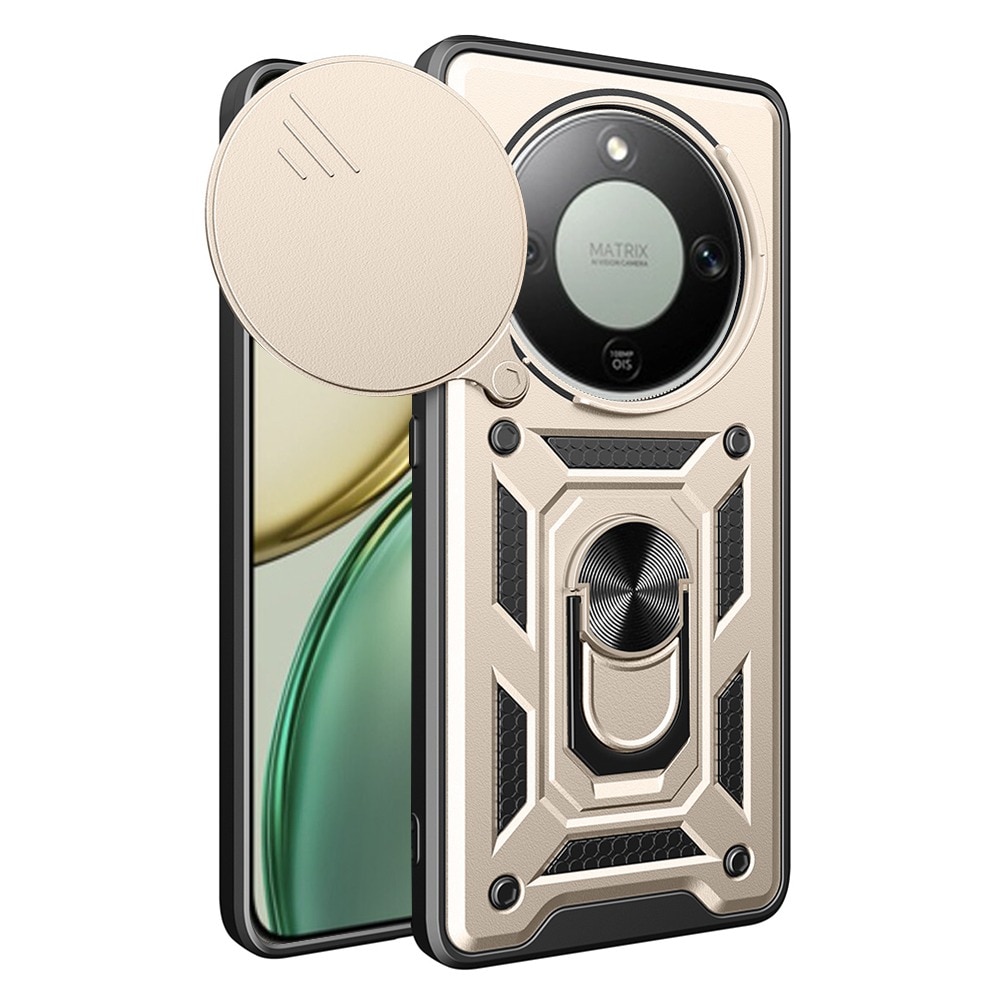 Husa pentru Honor Magic 8 Lite cu inel rotativ 360 Daden, Camshield series, Hybrid Antisoc, Slider pentru protectia camerei, Auriu