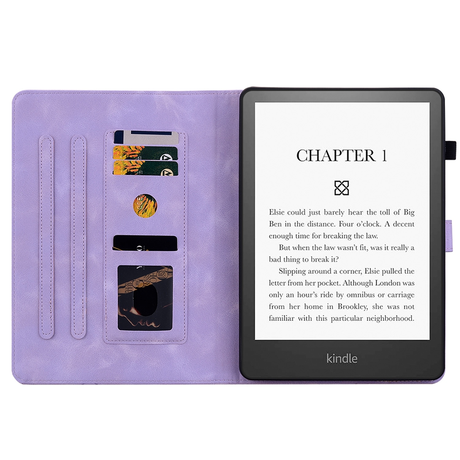 Husa tableta pentru Amazon Kindle Paperwhite 12 Gen 2024, piele embosata cu floarea crinului, capac inteligent, violet