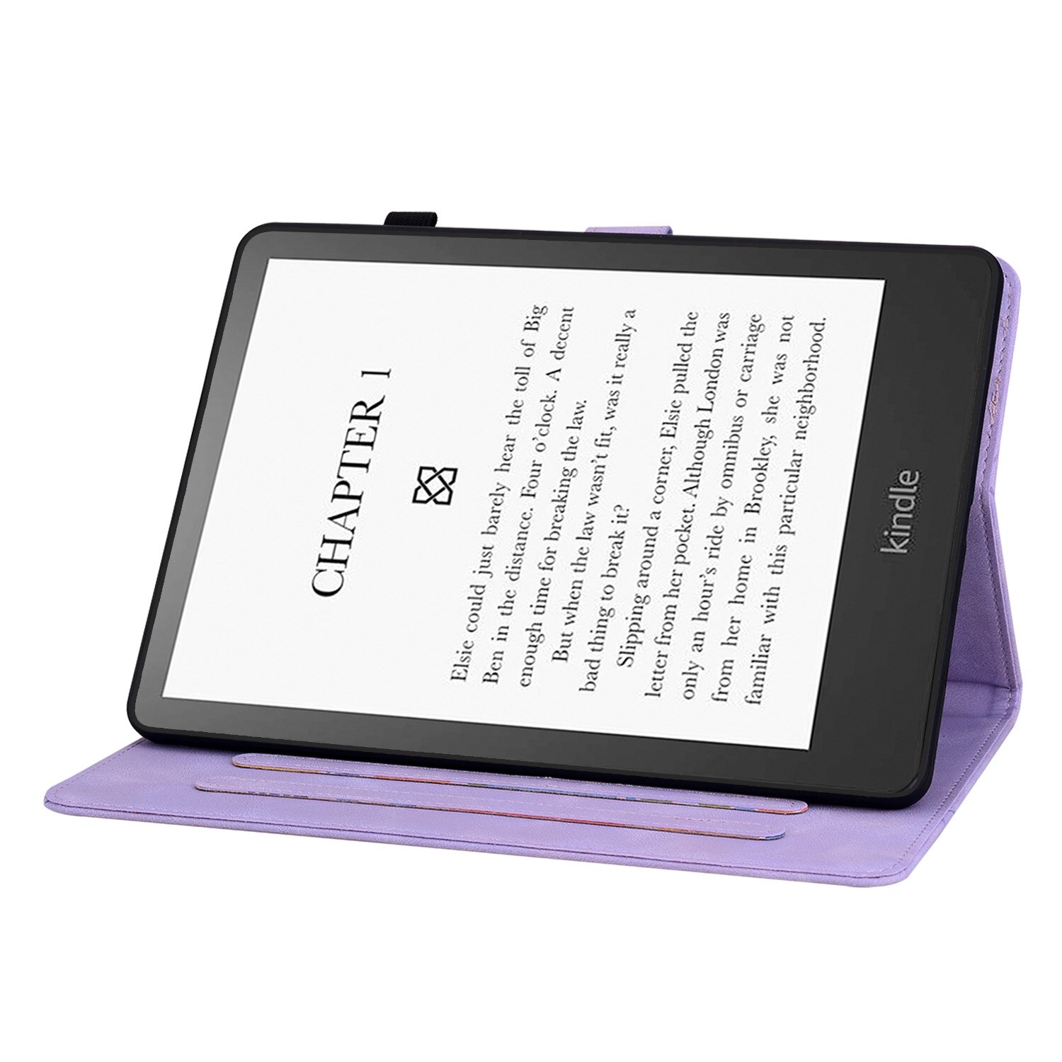 Husa tableta pentru Amazon Kindle Paperwhite 12 Gen 2024, piele embosata cu floarea crinului, capac inteligent, violet