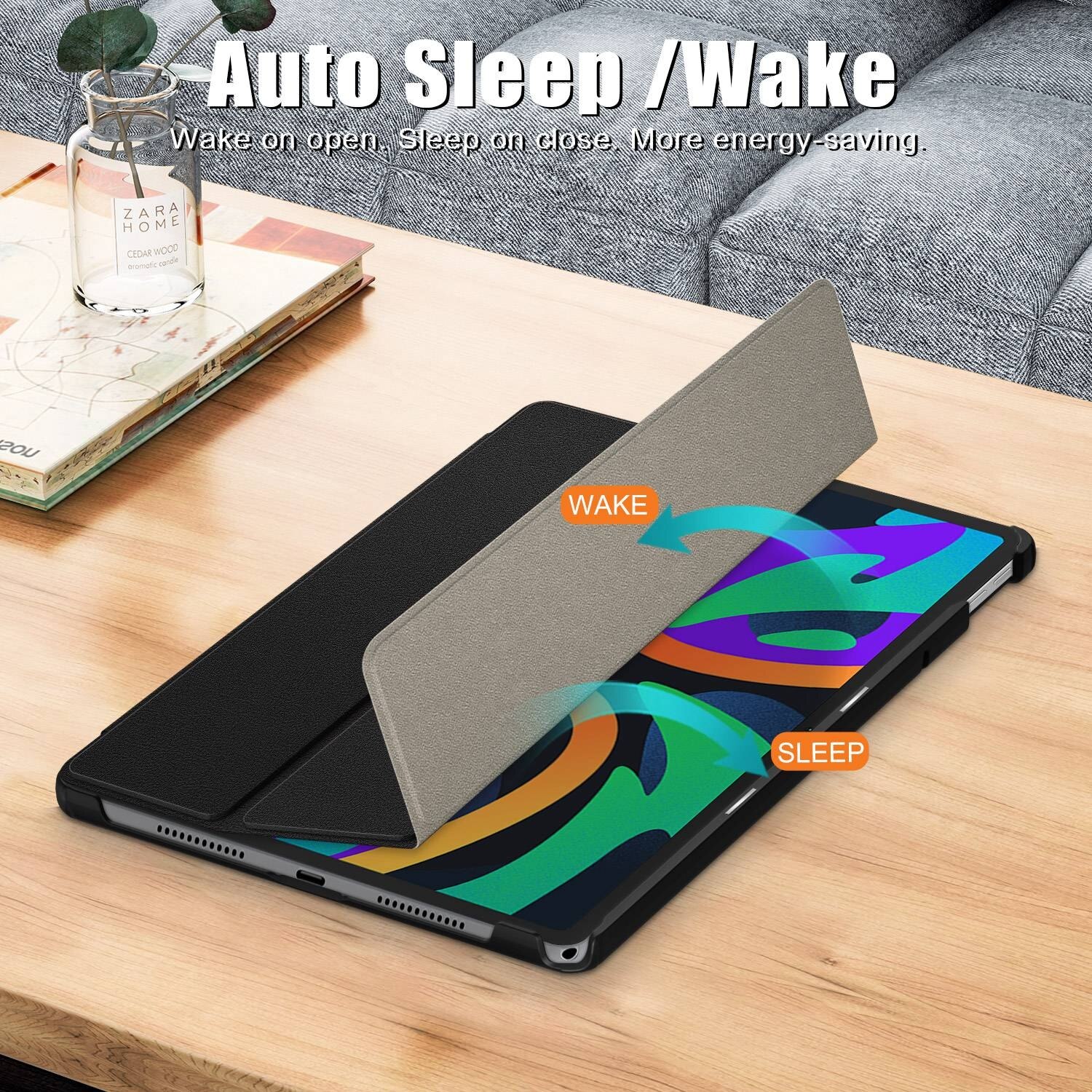 Husa tableta pentru Lenovo Tab M11 / Xiaoxin Pad 11 2024, piele artificiala, tip carte cu 3 plieri, inchidere inteligenta, negru