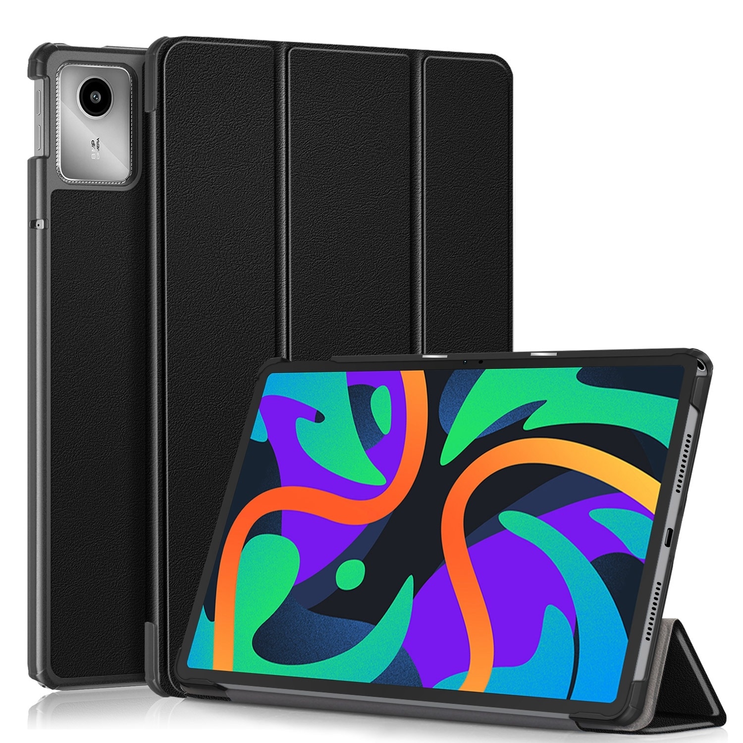 Husa tableta pentru Lenovo Tab M11 / Xiaoxin Pad 11 2024, piele artificiala, tip carte cu 3 plieri, inchidere inteligenta, negru