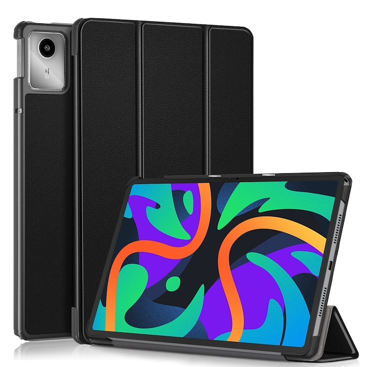 Husa tableta pentru Lenovo Tab M11 / Xiaoxin Pad 11 2024, piele artificiala, tip carte cu 3 plieri, inchidere inteligenta, negru
