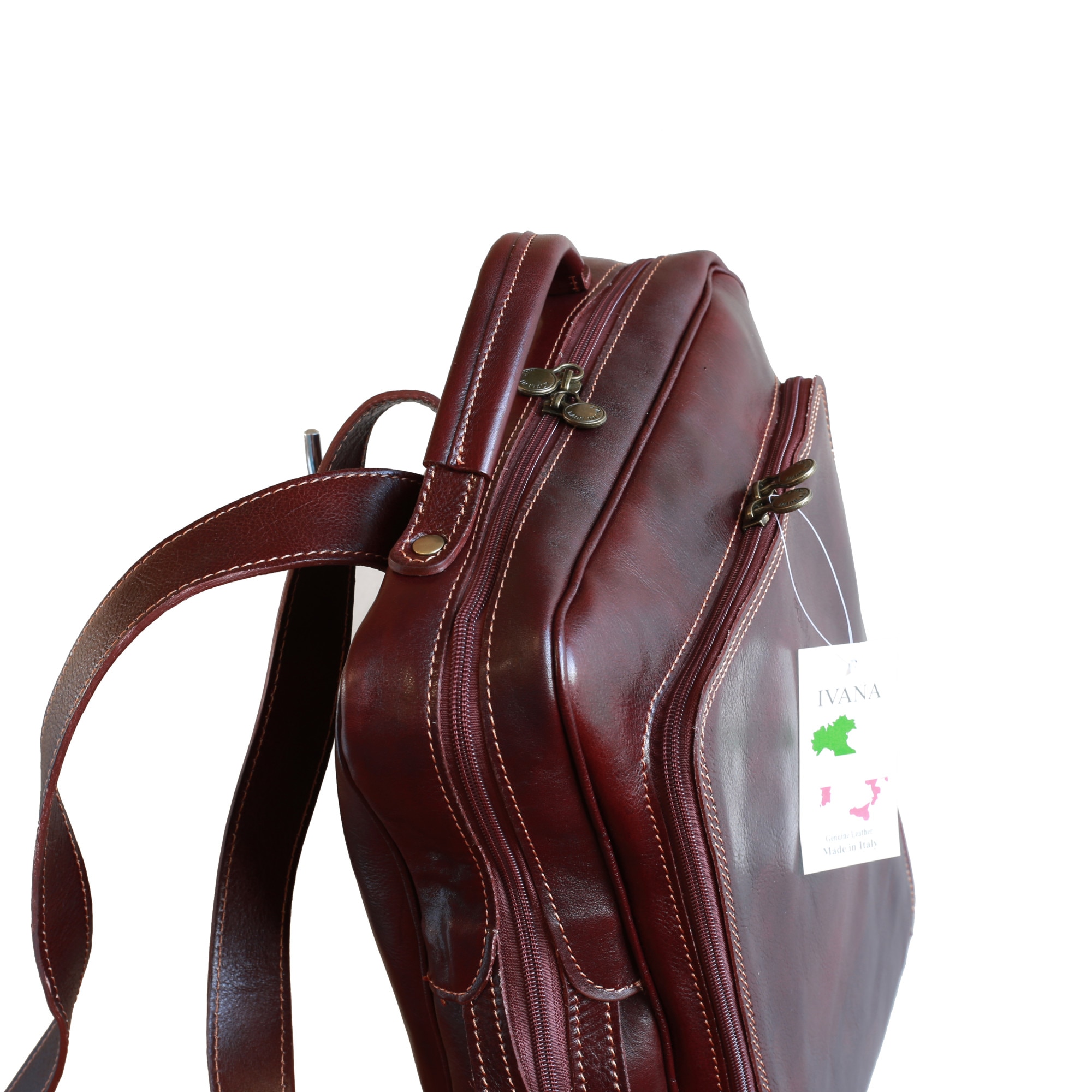 Rucsac pentru laptop din piele naturala, util land, coniac, LR106A
