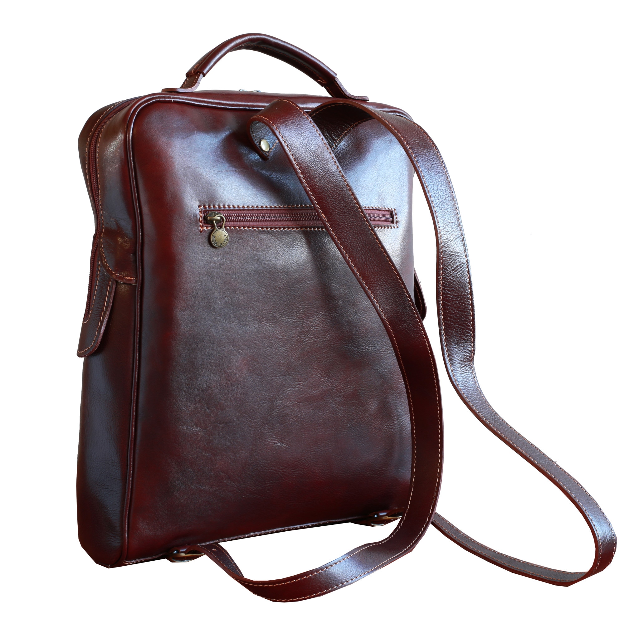 Rucsac pentru laptop din piele naturala, util land, coniac, LR106A