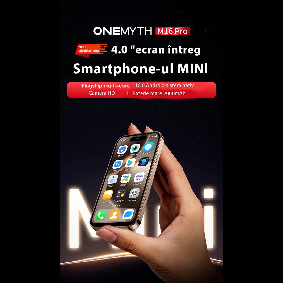 Mini Smart Phone ONEMYTH M16 Pro Golden 3G Network 4.0-inch Screen 2GB RAM 16GB ROM