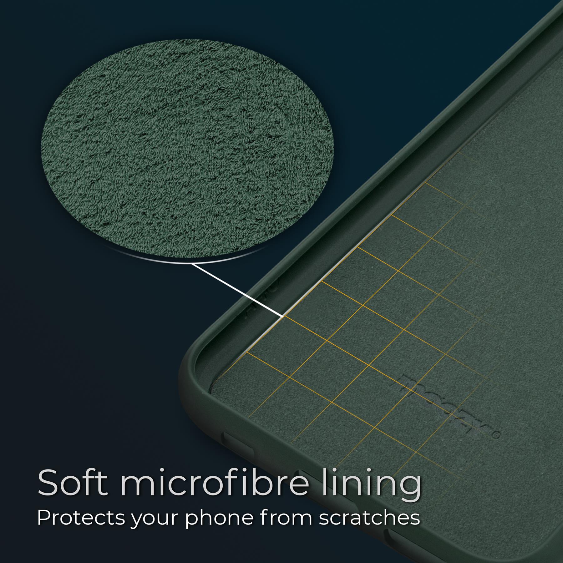 Husa din silicon premium, Moozy, pentru iPhone 13, Verde inchis, interior din microfibra