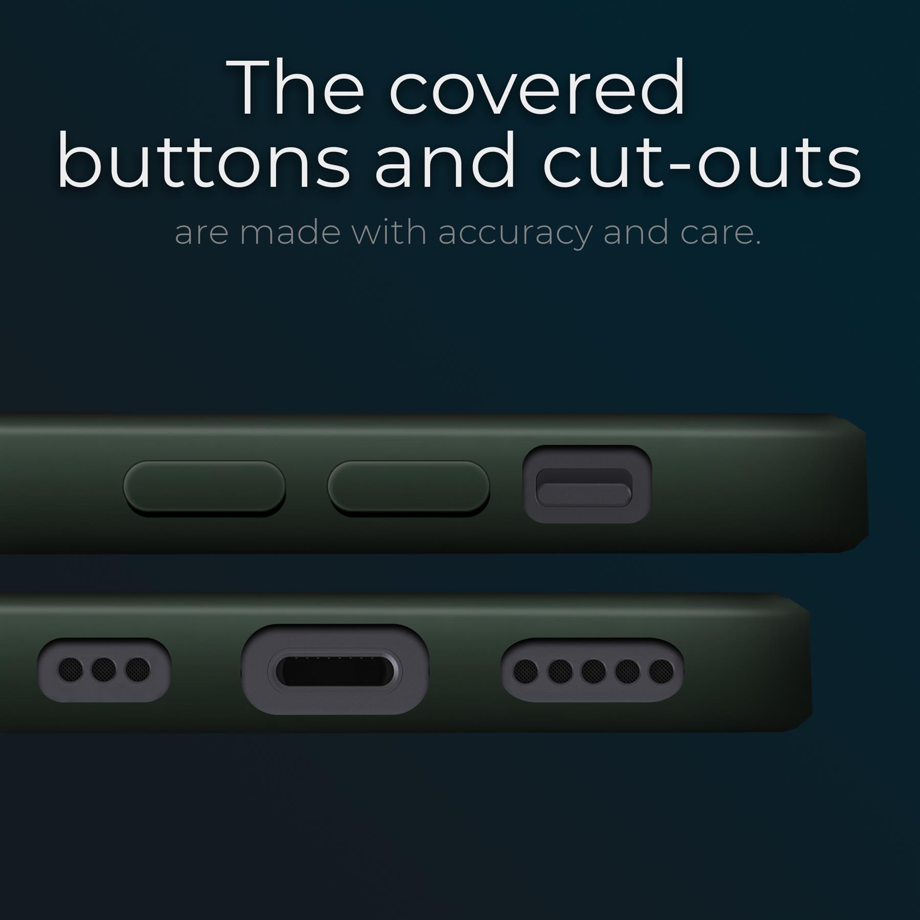 Husa din silicon premium, Moozy, pentru iPhone 13, Verde inchis, interior din microfibra