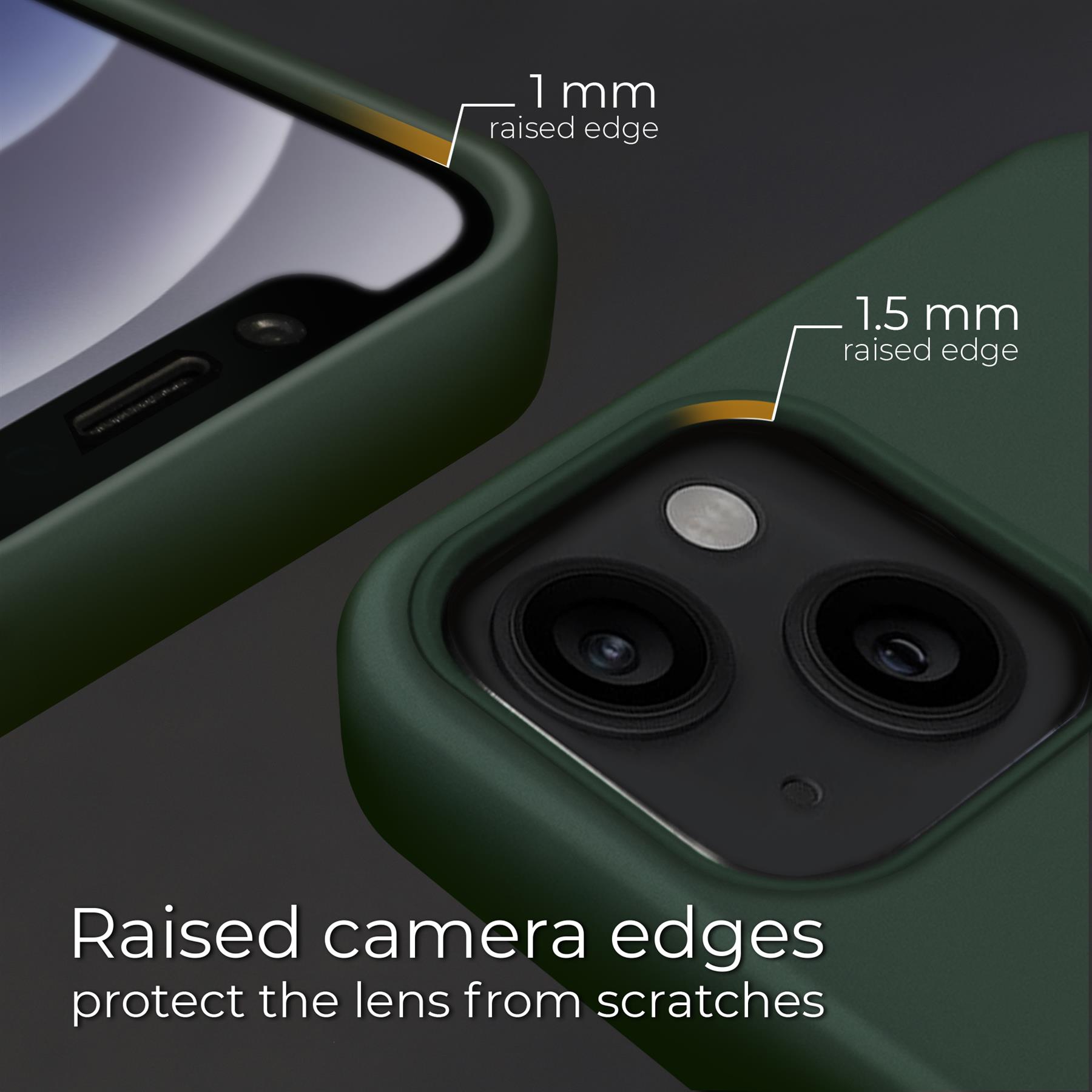 Husa din silicon premium, Moozy, pentru iPhone 13, Verde inchis, interior din microfibra