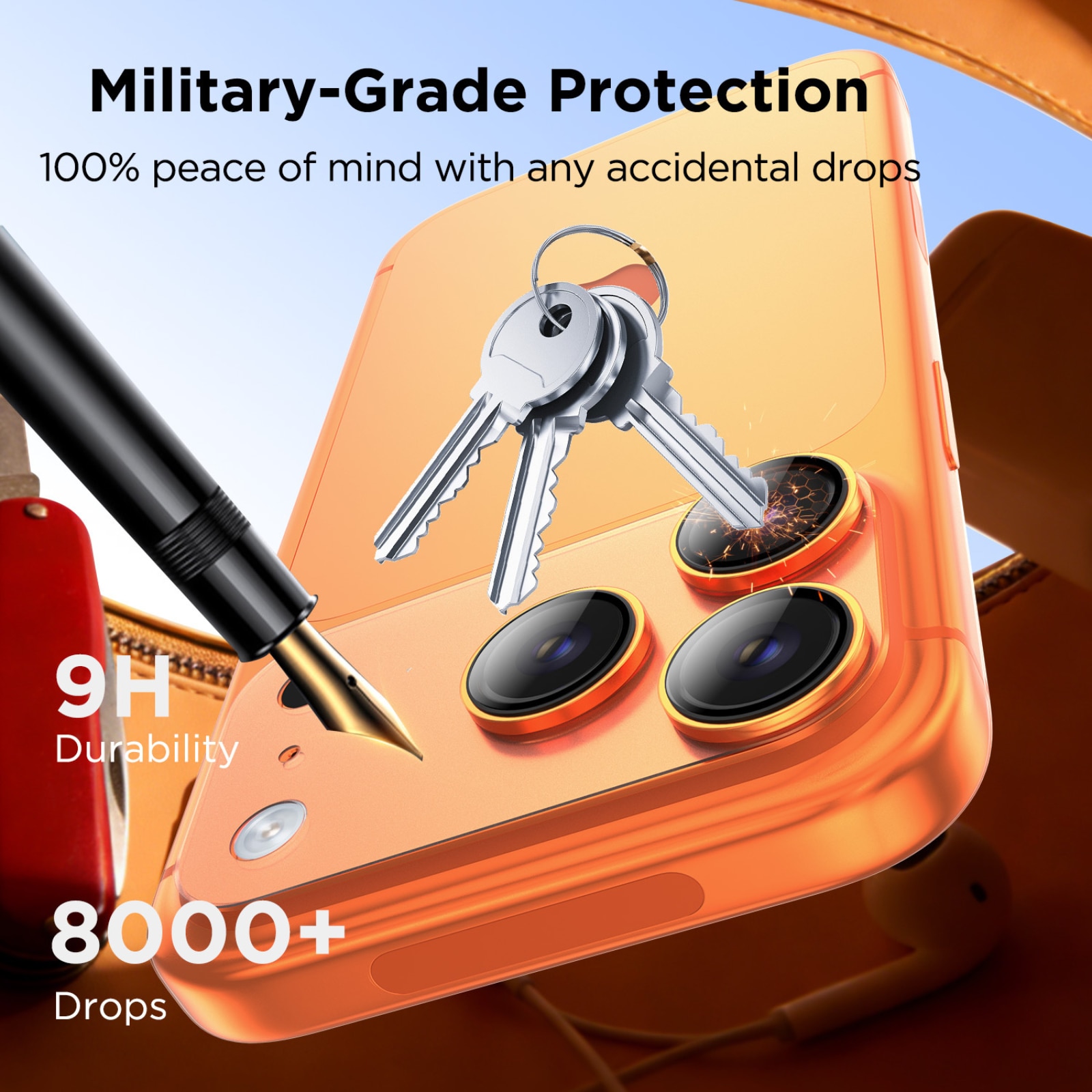Protectie Camera Metal Style Orange pentru iPhone 17 Pro/ 17 Pro Max