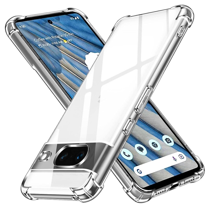 Husa pentru Google Pixel 7, SKYDDAR INNOVATION, Shockproof Clear din Silicon Slim, Transparenta, set cu sticker