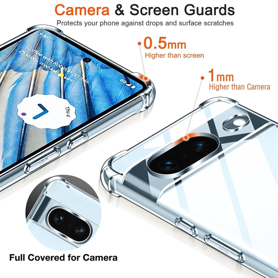 Husa pentru Google Pixel 7, SKYDDAR INNOVATION, Shockproof Clear din Silicon Slim, Transparenta, set cu sticker