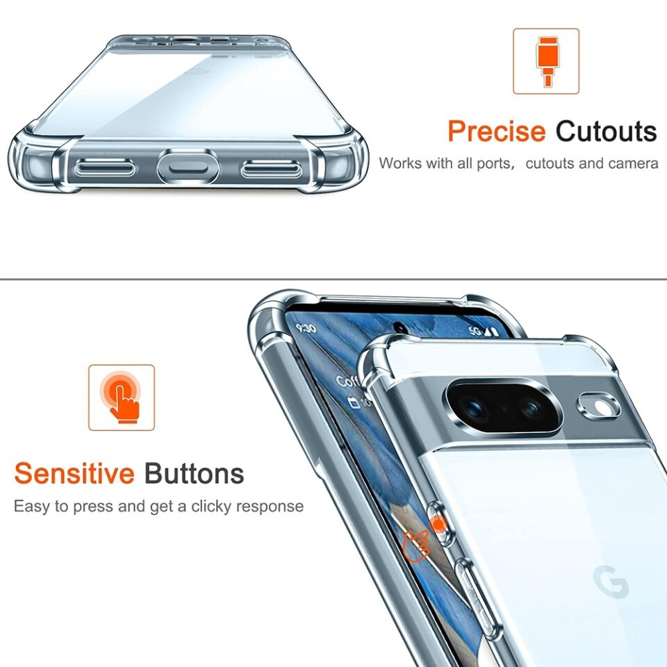 Husa pentru Google Pixel 7, SKYDDAR INNOVATION, Shockproof Clear din Silicon Slim, Transparenta, set cu sticker