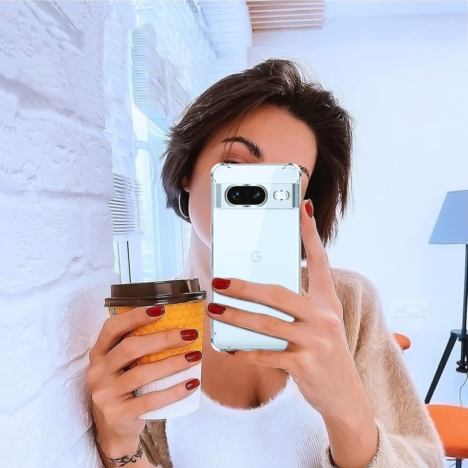 Husa pentru Google Pixel 7, SKYDDAR INNOVATION, Shockproof Clear din Silicon Slim, Transparenta, set cu sticker