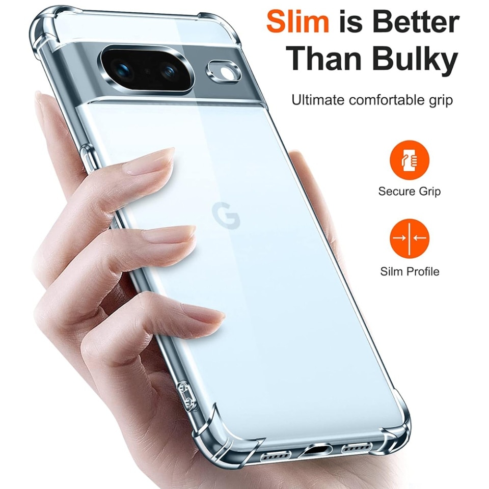 Husa pentru Google Pixel 7, SKYDDAR INNOVATION, Shockproof Clear din Silicon Slim, Transparenta, set cu sticker