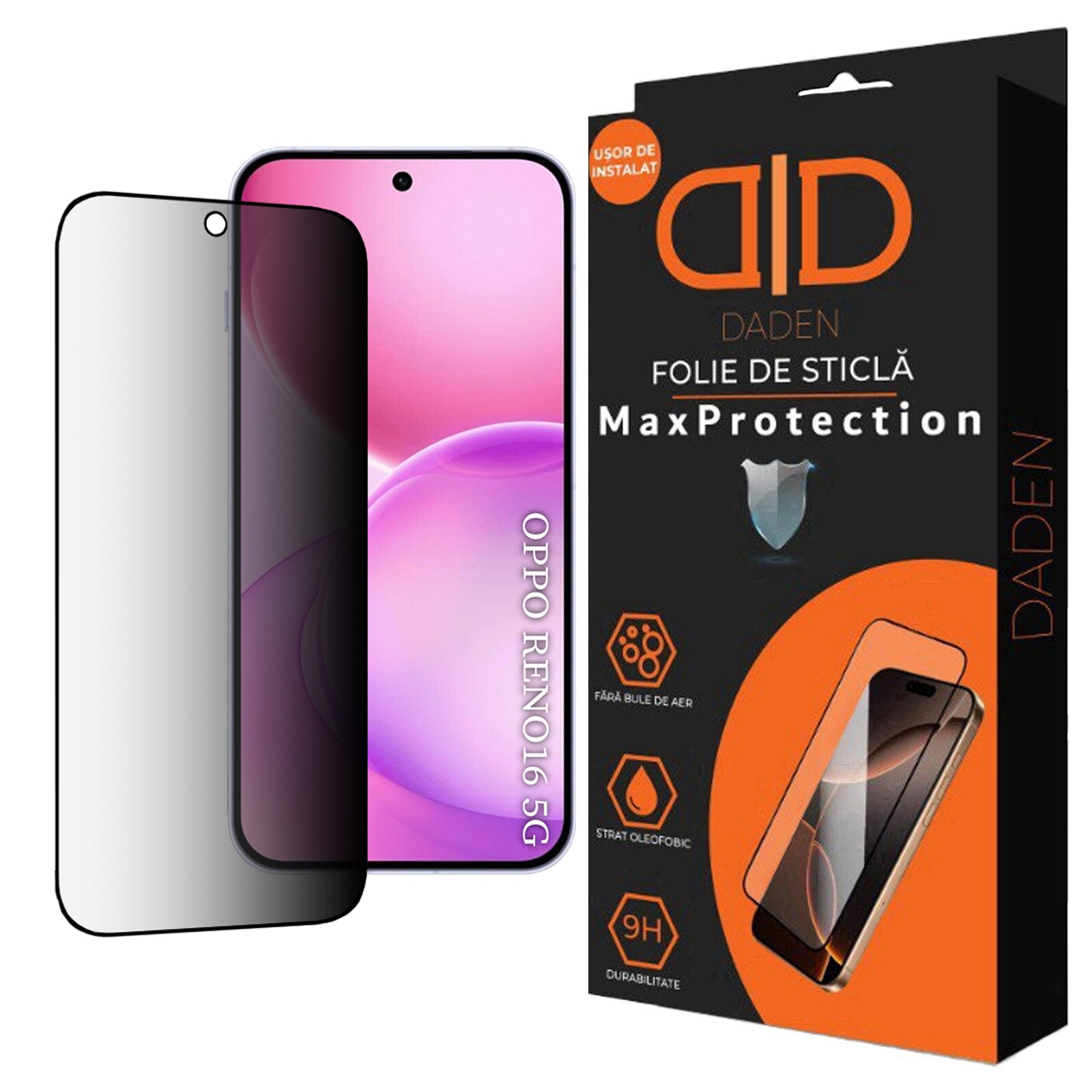 Folie Sticla Privacy pentru Oppo Reno 16 / Reno 16 Pro Daden MaxProtection, Full Cover, Protectie Profesionala, Ultra Rezistenta, Calitate Premium, Margini negre