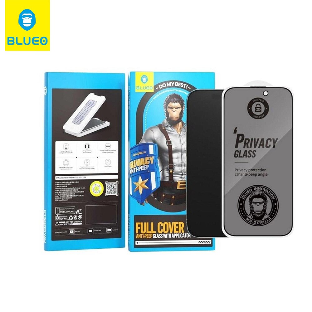 Folie pentru iPhone 15 Pro cu Aplicator Pro - Blueo Anti-Peep Privacy Glass - Black