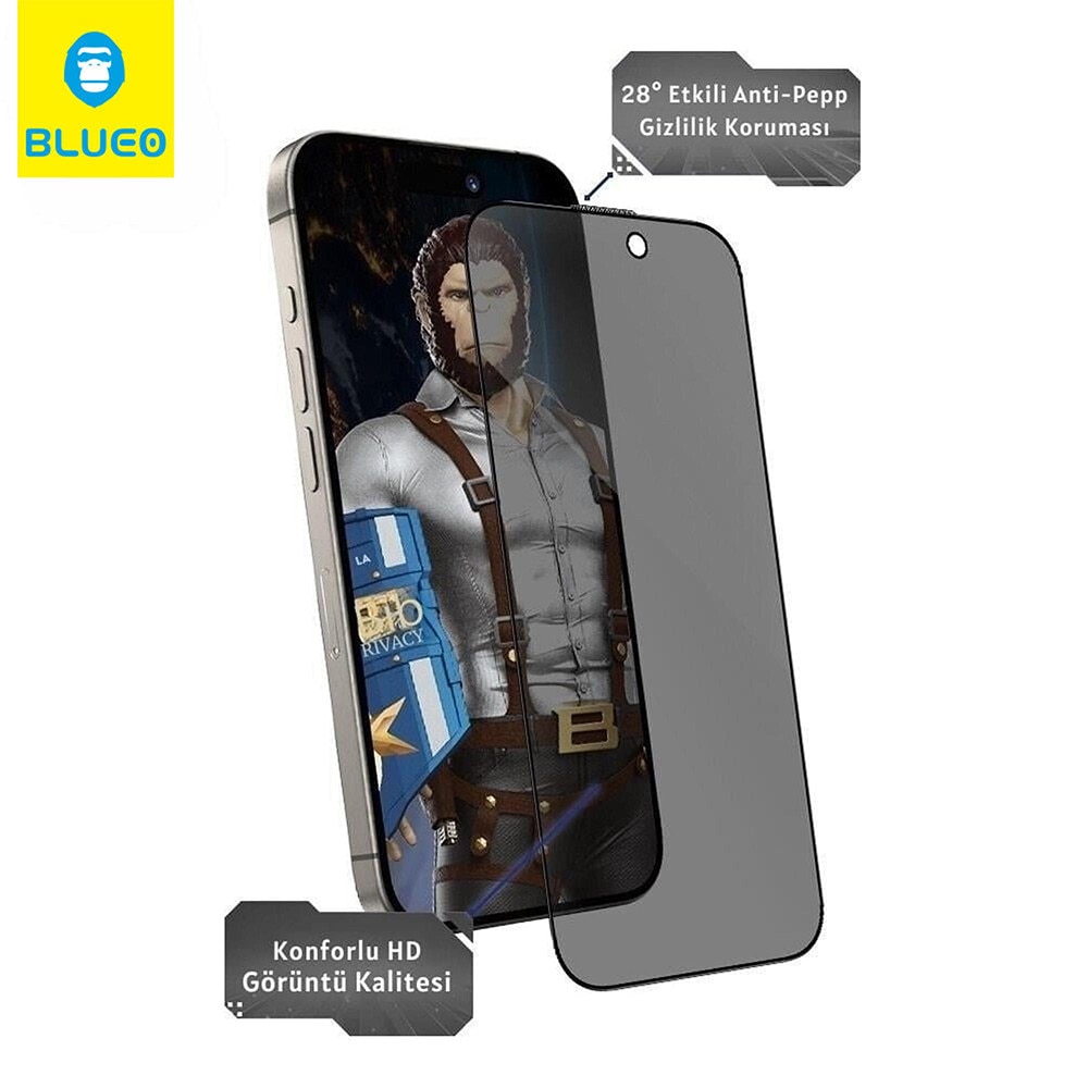 Folie pentru iPhone 15 Pro cu Aplicator Pro - Blueo Anti-Peep Privacy Glass - Black