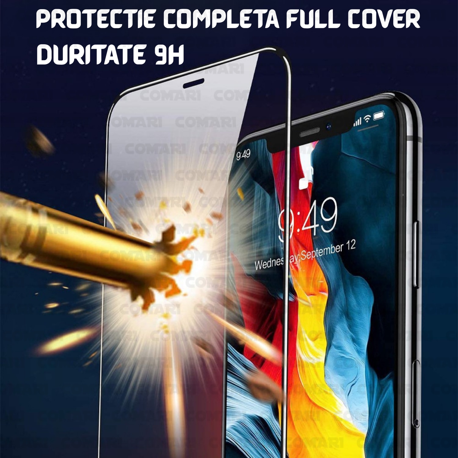 Folie de protectie pentru Xiaomi Redmi 12 4G / 12 5G / 13 / Poco M6 4G Comari® CrystalCore, sticla securizata 9H, acoperire completa Full Glue, claritate HD, margini negre
