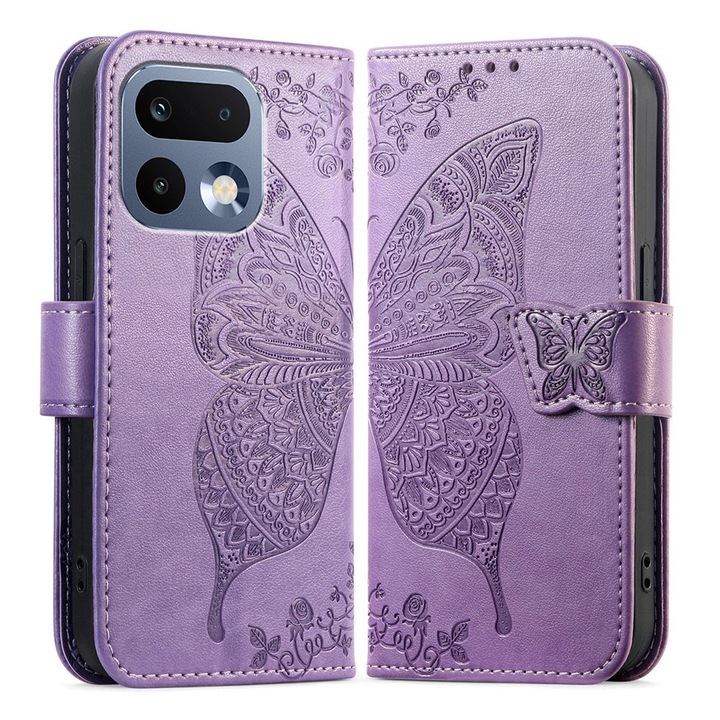 XGSM, Husa cu clapeta (etui) din piele sintetica pentru Realme 16 Pro Plus, cu stand si buzunare pentru carduri, inchidere magnetica, Butterfly, Mov