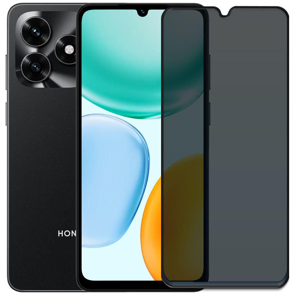 Folie din sticla securizata pentru Honor X5c Plus, HAMSTERBOX Privacy Shield, Protectie completa ecran, Full face, Aplicare rapida, Case Friendly, Negru
