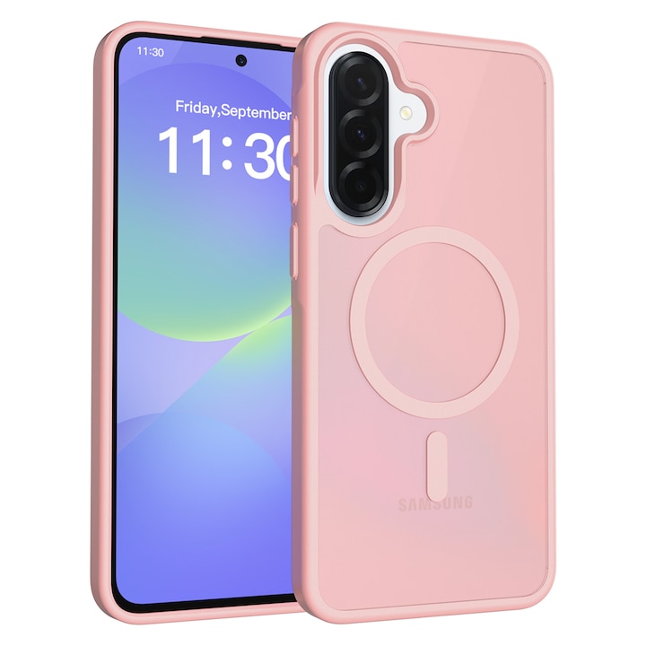Husa de protectie pentru Samsung Galaxy A37, Omelivon, MagSafe, Incarcare Wireless, Antisoc, Margini Ridicate pentru Protectia Ecranului si a Camerelor, Materiale Premium, Roz deschis