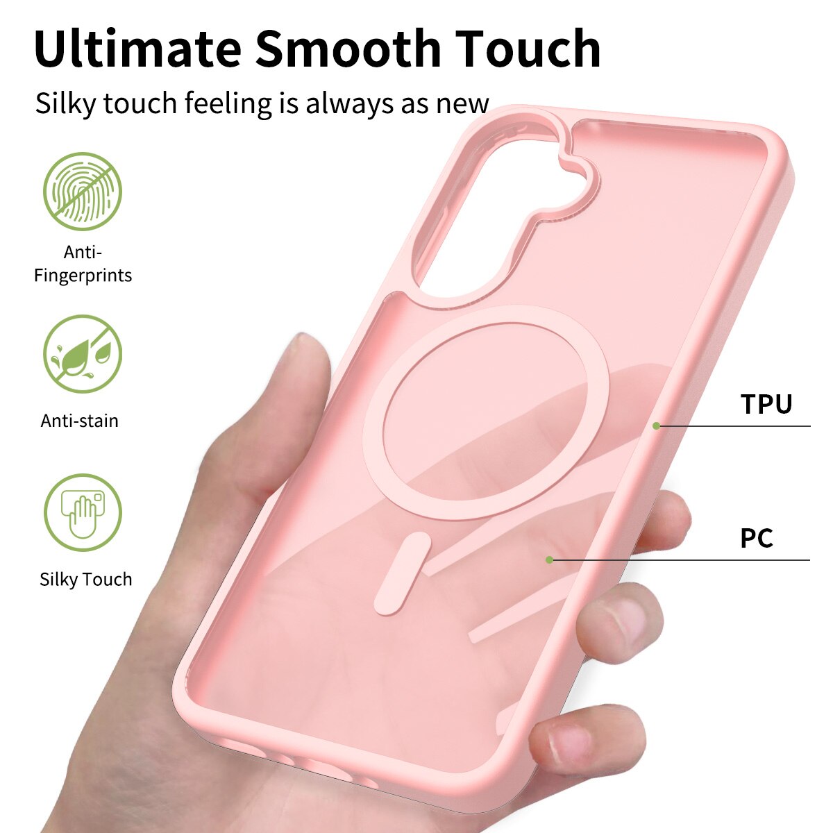 Husa de protectie pentru Samsung Galaxy A37, Omelivon, MagSafe, Incarcare Wireless, Antisoc, Margini Ridicate pentru Protectia Ecranului si a Camerelor, Materiale Premium, Roz deschis