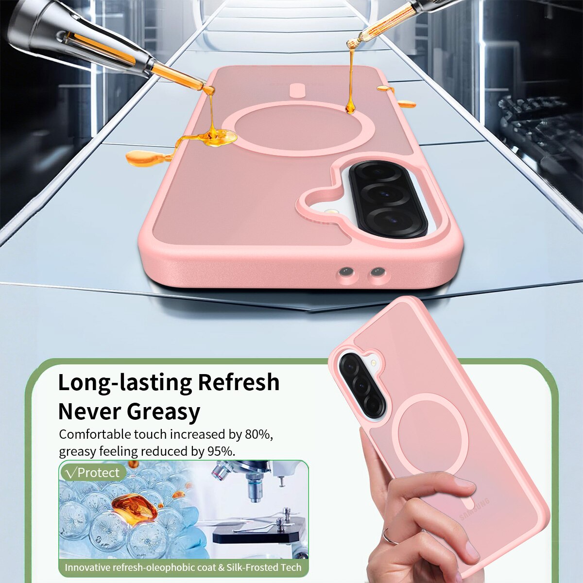 Husa de protectie pentru Samsung Galaxy A37, Omelivon, MagSafe, Incarcare Wireless, Antisoc, Margini Ridicate pentru Protectia Ecranului si a Camerelor, Materiale Premium, Roz deschis