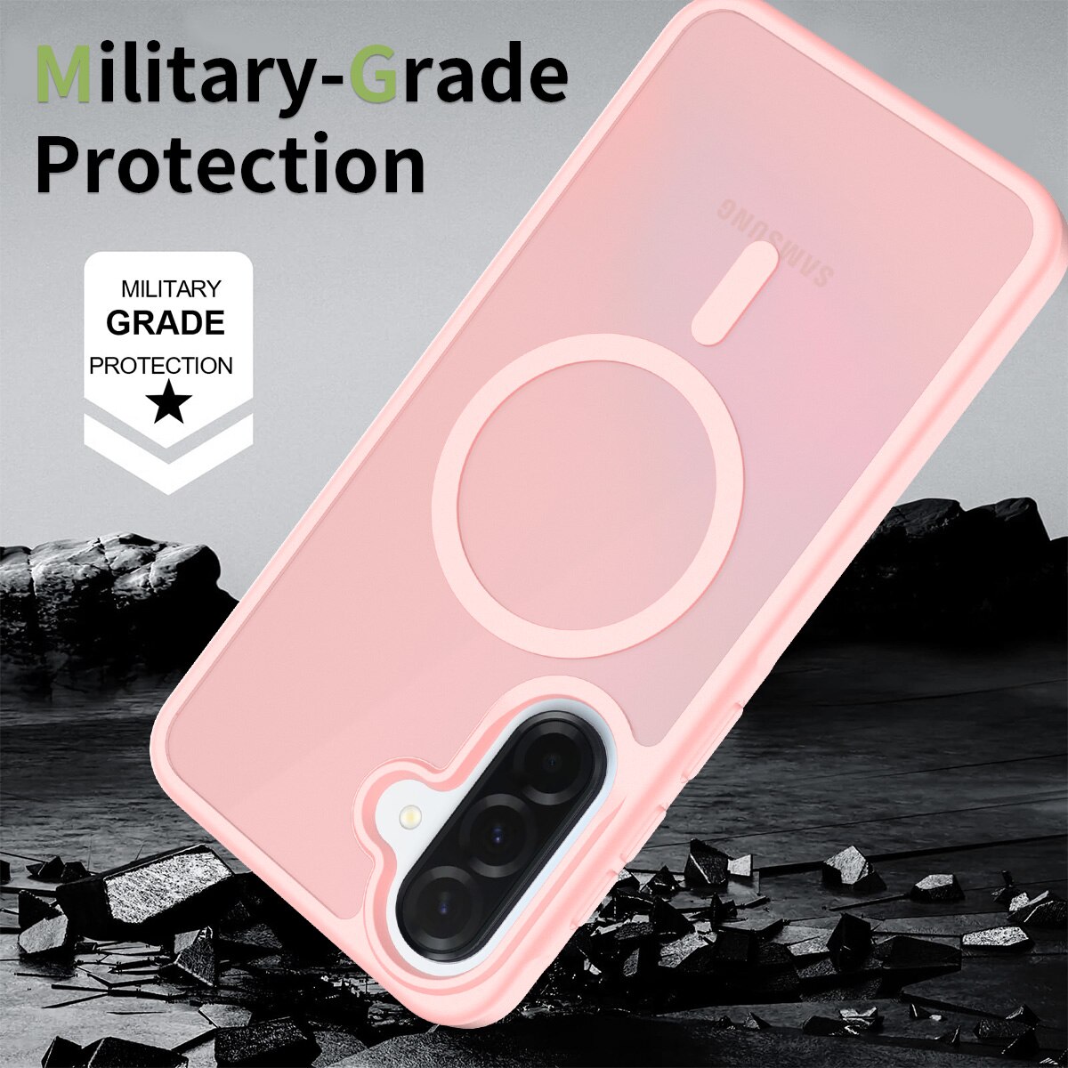 Husa de protectie pentru Samsung Galaxy A37, Omelivon, MagSafe, Incarcare Wireless, Antisoc, Margini Ridicate pentru Protectia Ecranului si a Camerelor, Materiale Premium, Roz deschis
