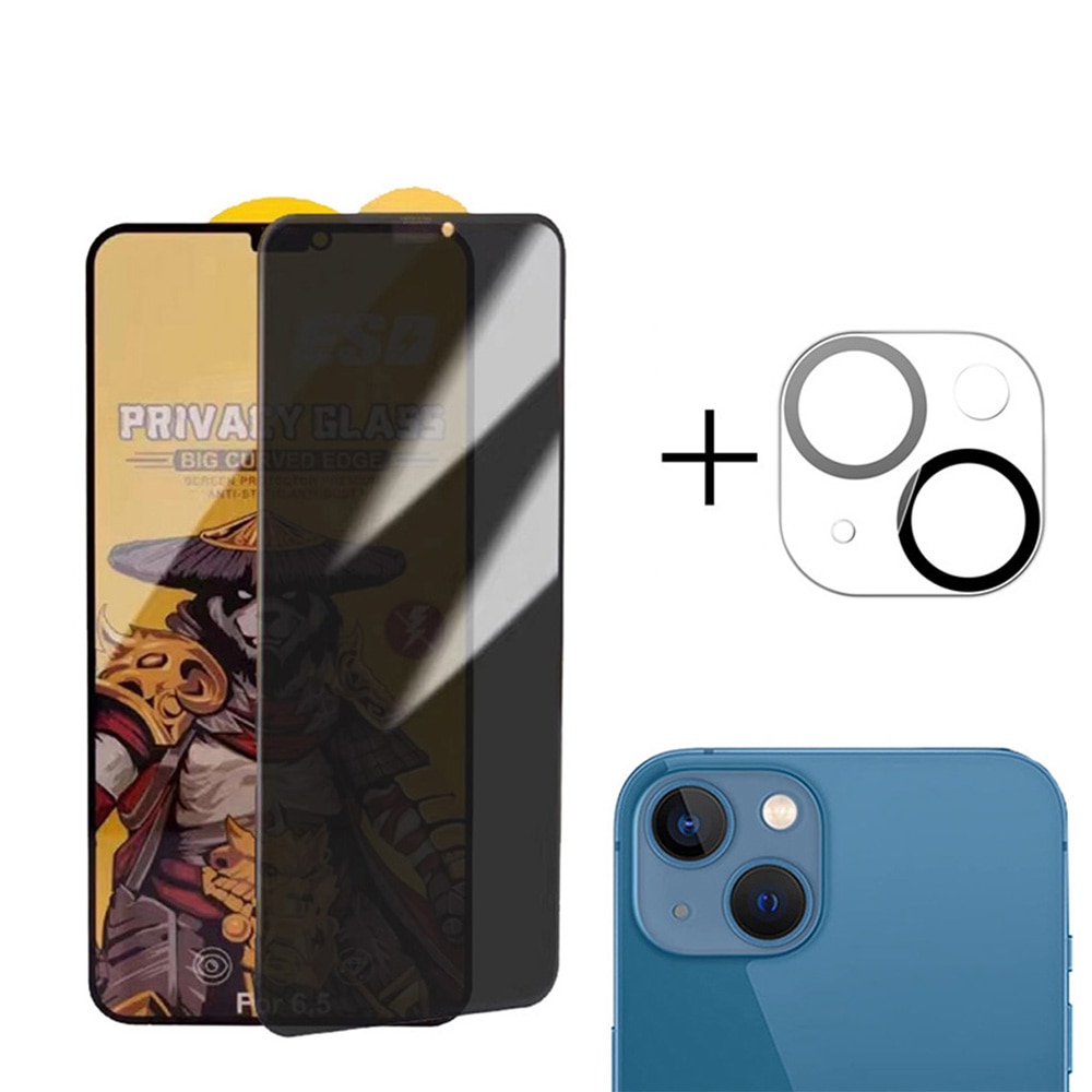 Set 2 folii privacy protectie telefon, Sticla securizata, Pentru ecran/camera, compatibil cu iPhone 15 Plus, acoperire completa