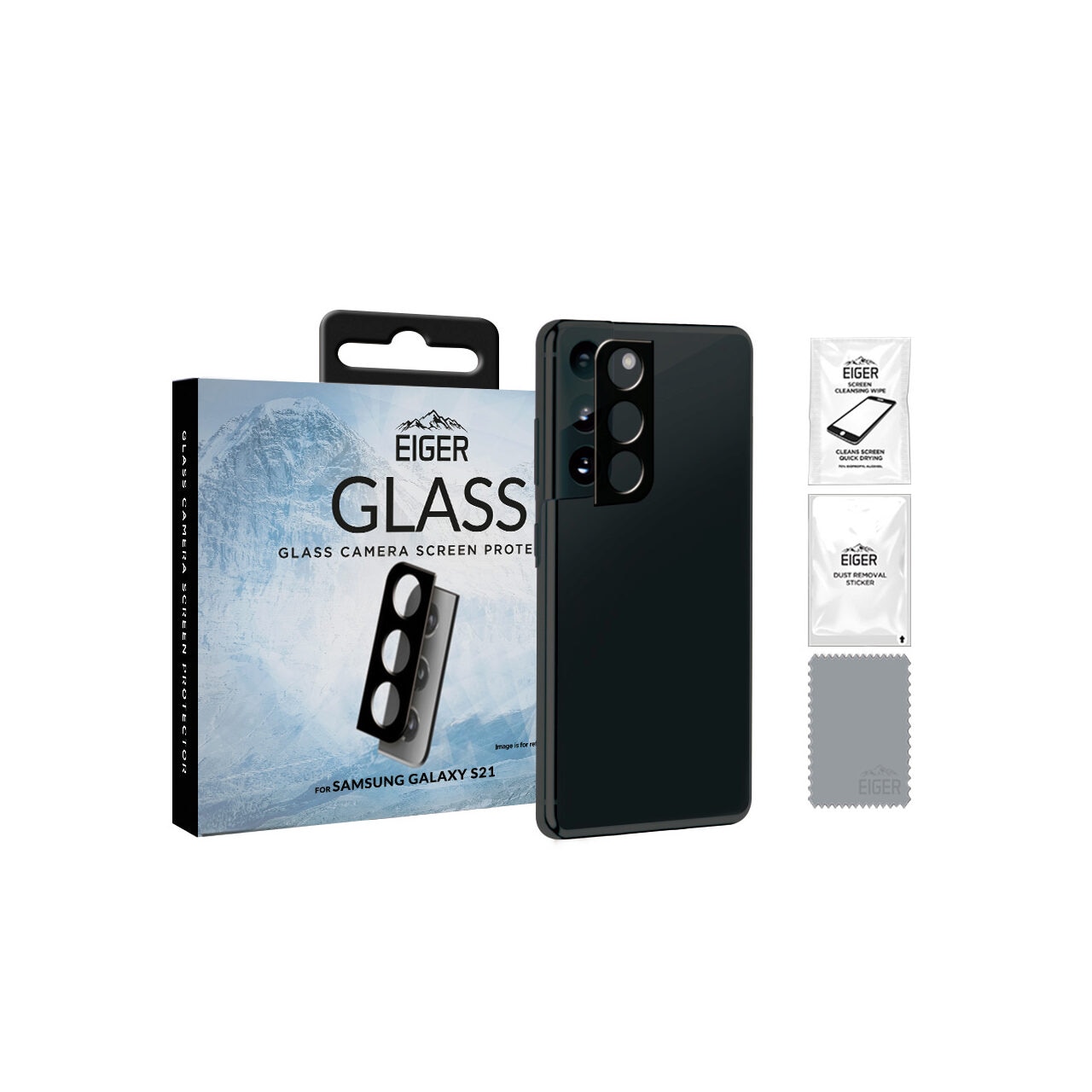 Lentile Eiger Camera 2.5D Glass compatibil cu Samsung Galaxy S21, Clear Black