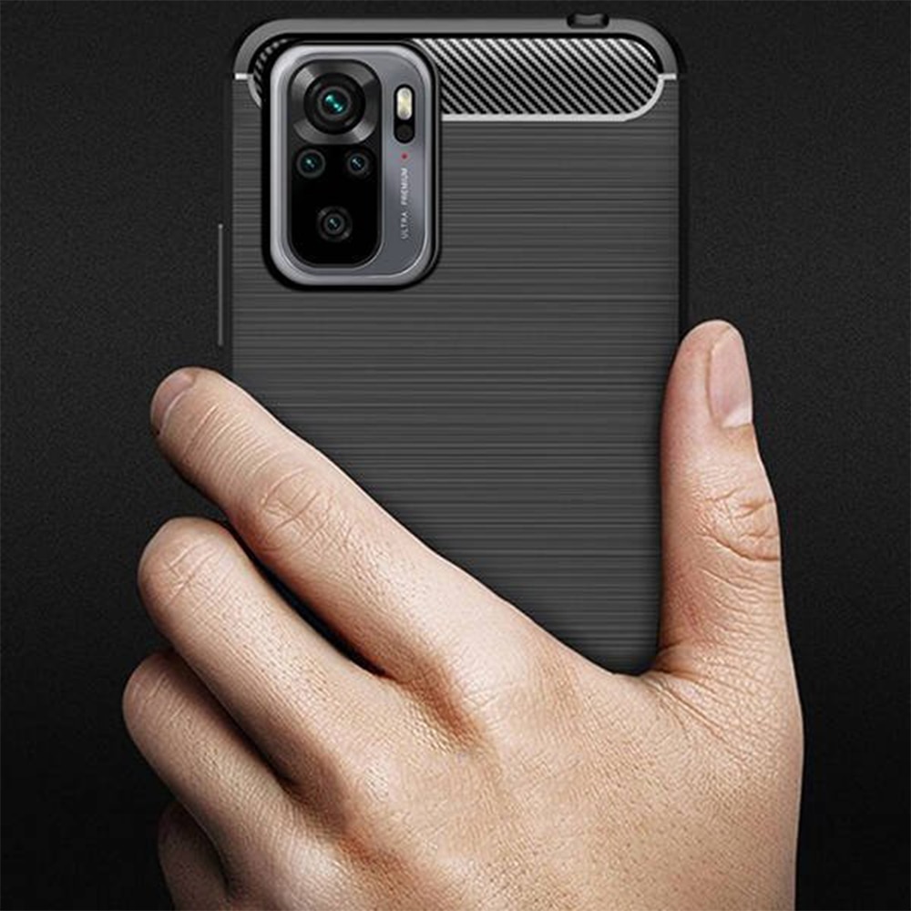 Husa Carbon Defender compatibila cu Xiaomi Redmi Note 10, Design subtil antialunecare, Margini ridicate, Finisaj mat, Negru