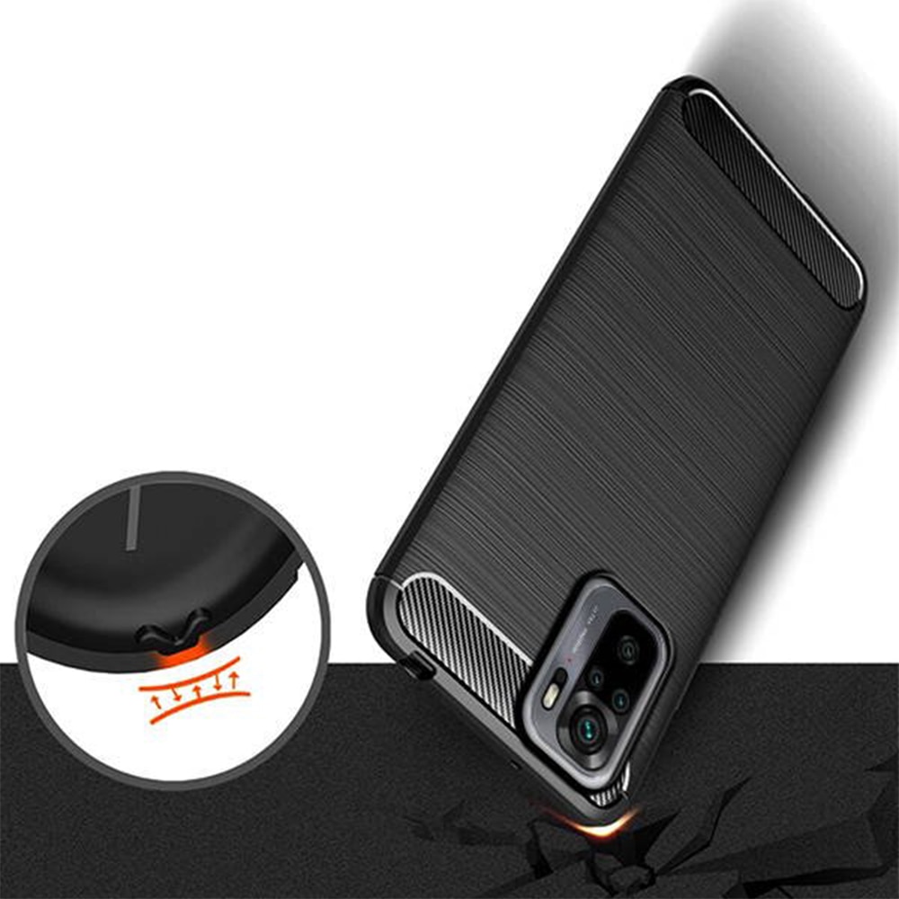 Husa Carbon Defender compatibila cu Xiaomi Redmi Note 10, Design subtil antialunecare, Margini ridicate, Finisaj mat, Negru