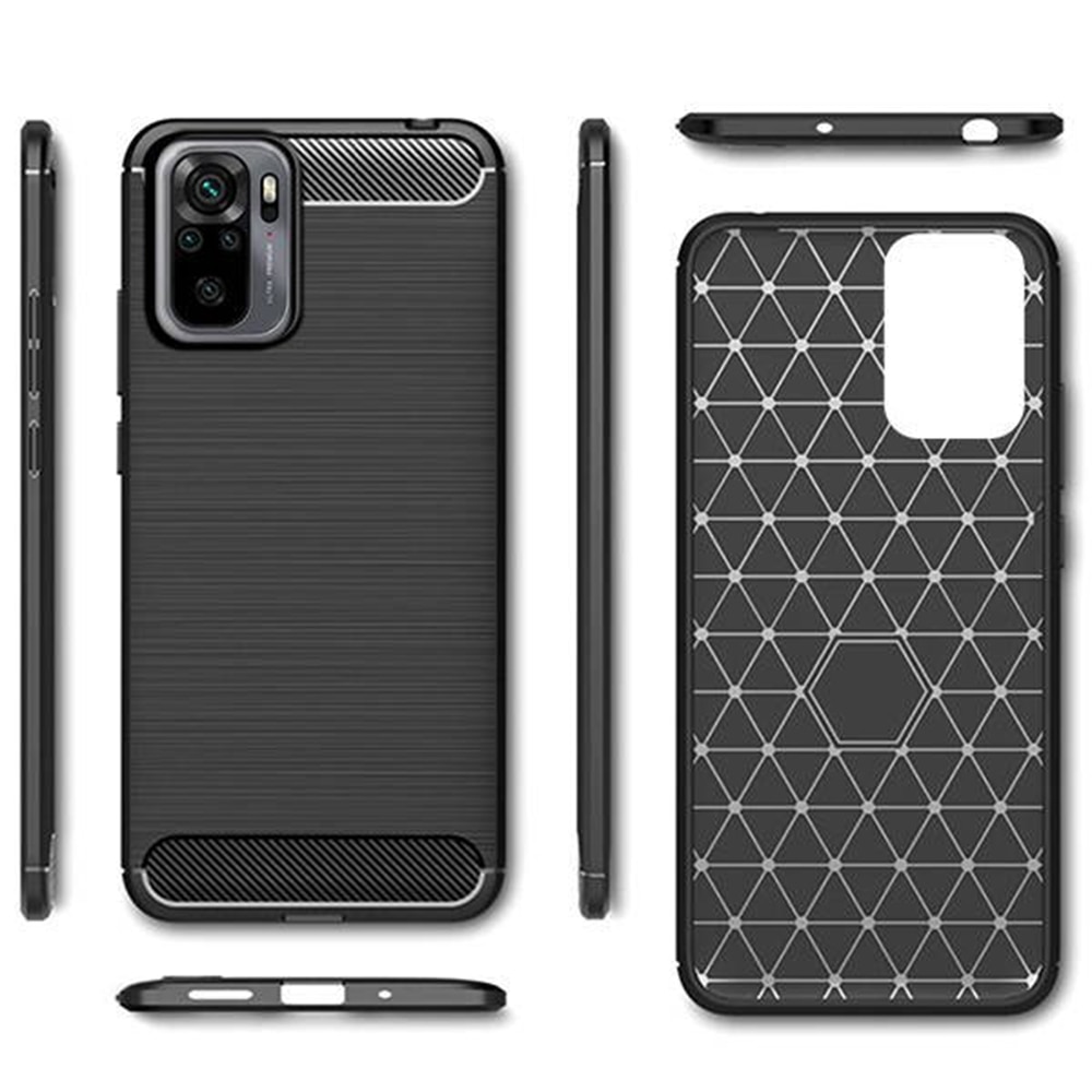 Husa Carbon Defender compatibila cu Xiaomi Redmi Note 10, Design subtil antialunecare, Margini ridicate, Finisaj mat, Negru