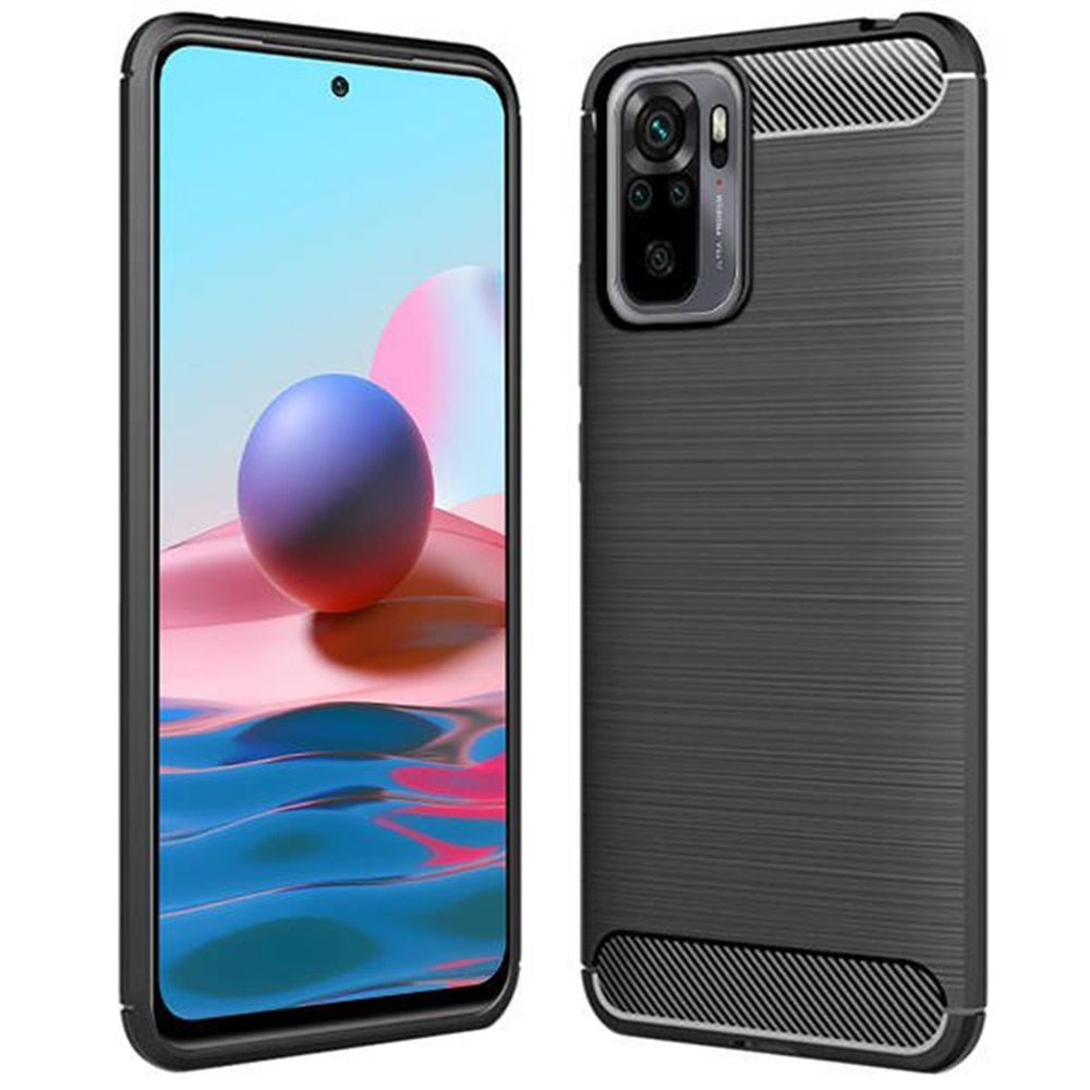 Husa Carbon Defender compatibila cu Xiaomi Redmi Note 10, Design subtil antialunecare, Margini ridicate, Finisaj mat, Negru