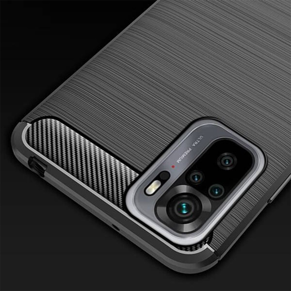 Husa Carbon Defender compatibila cu Xiaomi Redmi Note 10, Design subtil antialunecare, Margini ridicate, Finisaj mat, Negru